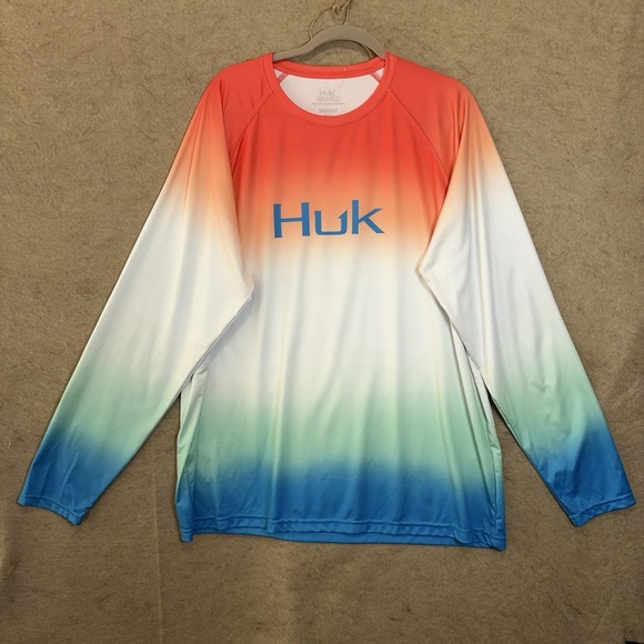 Huk Other - Huk Performance Fishing Shirt Mens Sz XXL Orange Blue Ombre Pullover Lightweight